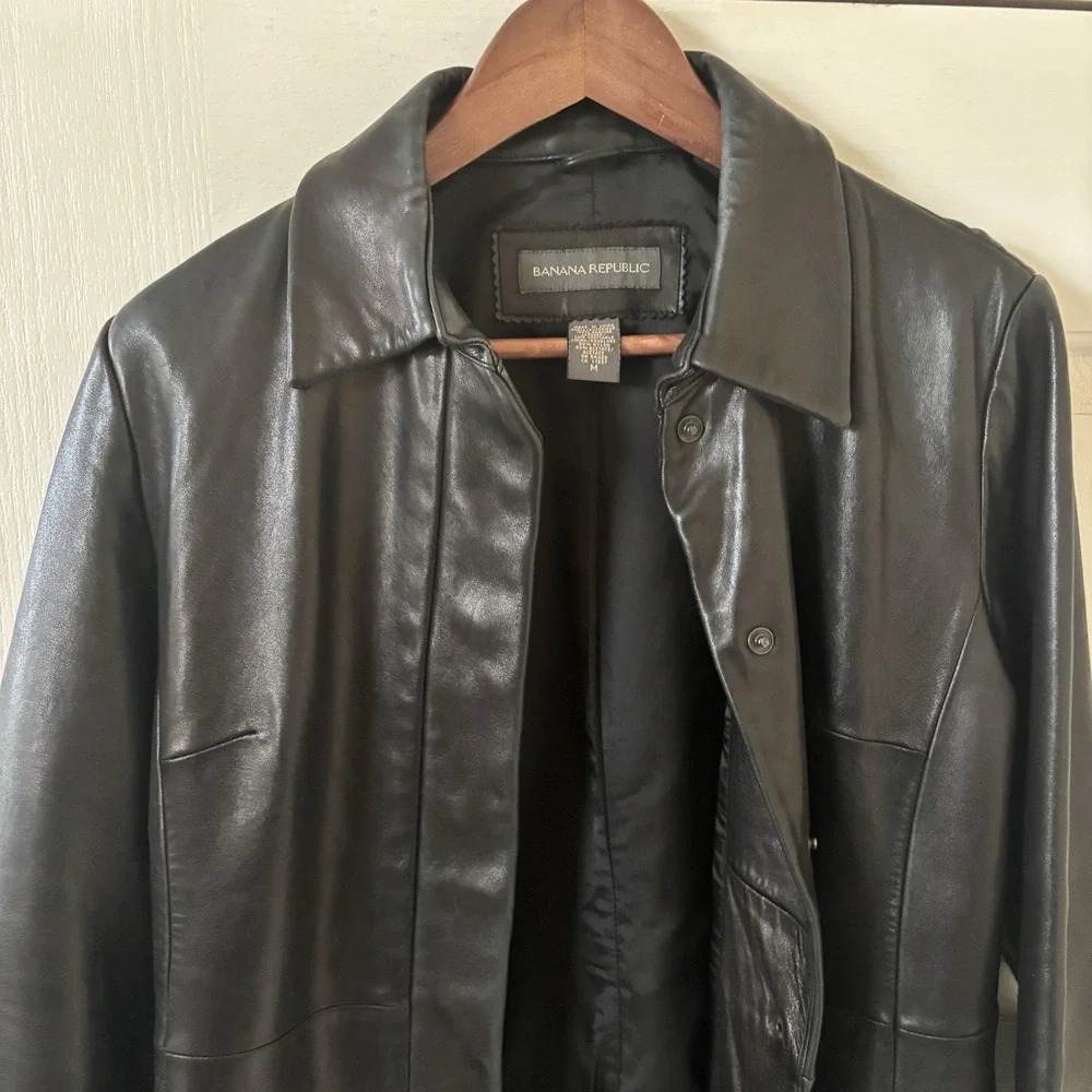 Vintage Y2K Banana Republic Leather‎ Jacket Men SZ Medium Racer Biker Moto Black